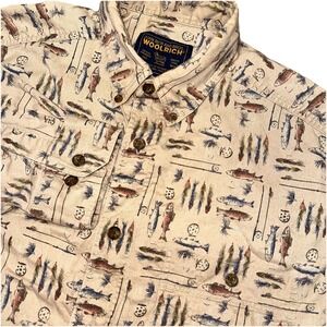 Vintage Woolrich Fly Fishing Cotton Flannel Button Down Shirt Gorpcore Men's L